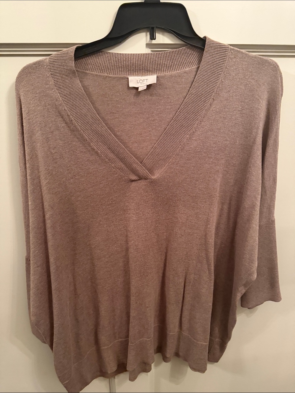 LOFT Taupe V-Neck Lightweight Sweater